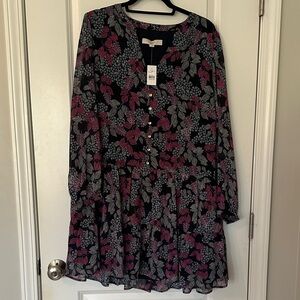 Floral Black and Pink Dress - L